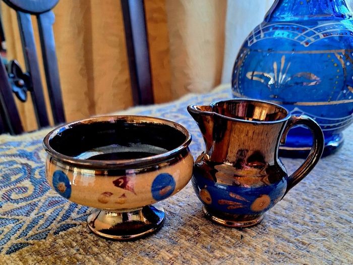 Vintage pitcher and salt bowl