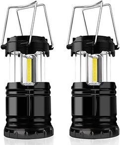 Camping Lights, 2 x Camping Lantern Battery Operated Portable LED Camping Lamp with Foldable Hook, Tent Lights Waterproof Outdoor Hanging Lamp for Emergency, Hiking, Camping, Black