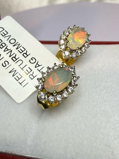 Ethiopian Opal & White Zircon Forest Dew Earring Sterling Silver