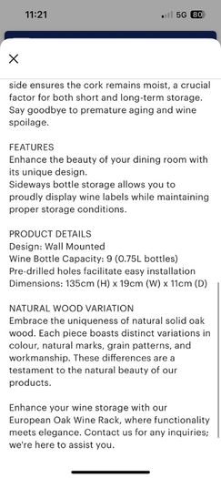 Wine Rack Oak Wood