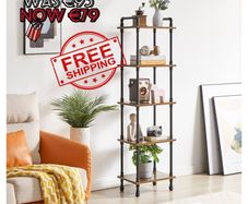 NEW SALE | Ladder Shelf,5-Tier Storage Shelves,Small Bookshelf,Shelving Unit with Metal Frame,Vintage Industrial Plant Display Stand,Bookcase for Living Room, Home Office