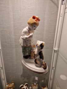 Porcelain Figurine Take it Away Ussr Zhk Original Vintage Stamp Soviet Girl Dog