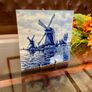Vintage Handpainted Delft Blue Tile with Windmill and Boats Cottage Farmhouse Decor Image 9