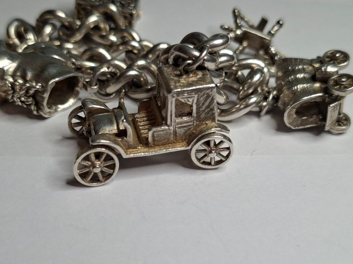 Vintage Sterling Silver Charm Bracelet, Movable Charms