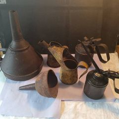 6 X Vintage Car cans and funnels