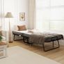 Folding single bed 200 x 80 cm with mattress, portable folding guest bed on casters, steel frame, white Image 3