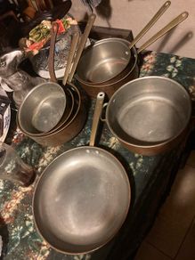Vintage copper brass pots and pans free postage