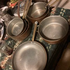 Vintage copper brass pots and pans free postage