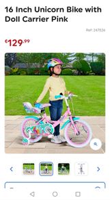 16 Inch Unicorn Bike with Doll Carrier Pink
