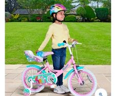 16 Inch Unicorn Bike with Doll Carrier Pink