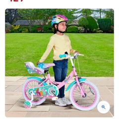 16 Inch Unicorn Bike with Doll Carrier Pink