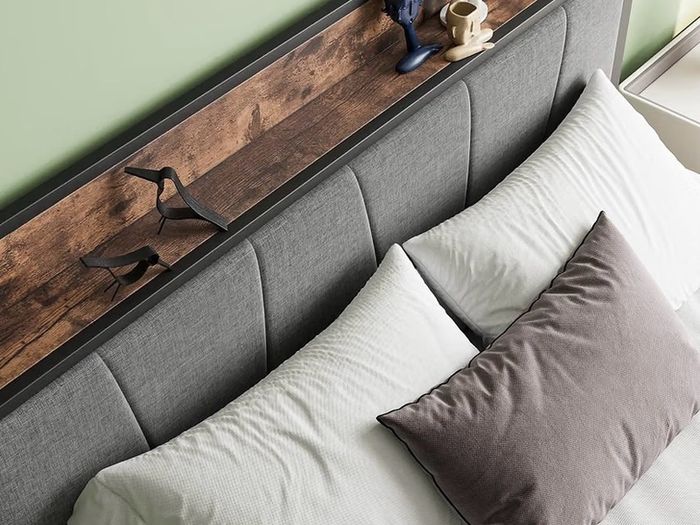 Double Bed Frames with Storage Headboard,Heavy Duty Metal Upholstered Platform Bed Frame Double Bed,Mattress Foundation/Strong Steel Slat Support/Under Bed Storage/Easy Assembly