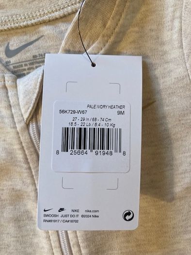 Nike baby coverall. Age 9m. 68-74cm.8.4-10kg. New
