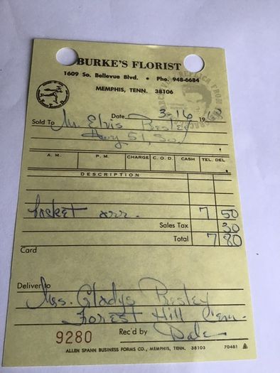 Elvis Memorabilia - Bill from Burkes Florist Memphis