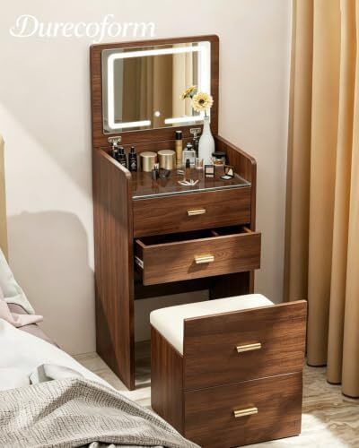 3 in 1 LED Slim Dressing Table with LED Lighting Brown
