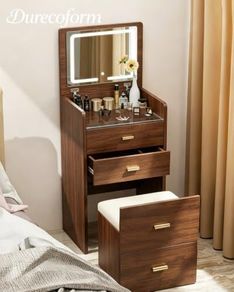3 in 1 LED Slim Dressing Table with LED Lighting Brown
