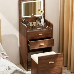 3 in 1 LED Slim Dressing Table with LED Lighting Brown