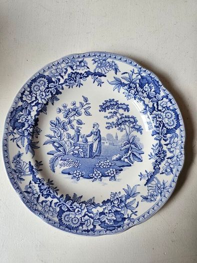 A pair of SPODE Blue Room Collection  "Girl at Well"  Plates