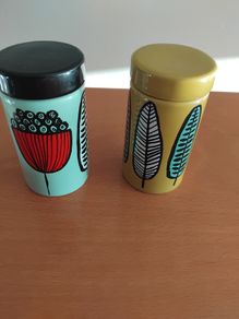 Two Freda earthenware retro style spice jars
