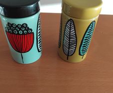 Two Freda earthenware retro style spice jars