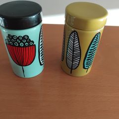 Two Freda earthenware retro style spice jars
