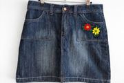 Pre Owned SASHA Vintage Y2K Denim Mini Skirt with Floral Embroidery