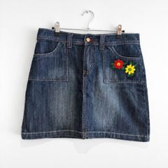 Pre Owned SASHA Vintage Y2K Denim Mini Skirt with Floral Embroidery