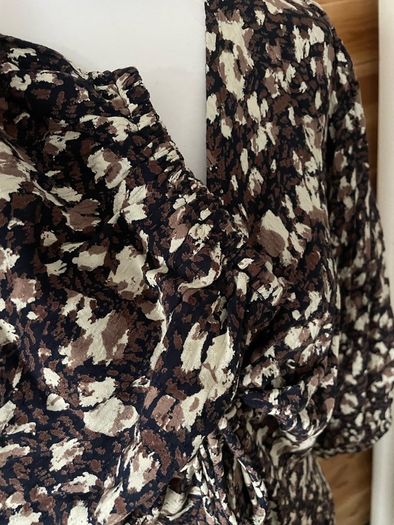 dress FatFace midi v neck 3-4 sleeves  size 16 brown floral pattern black beige BNWT
