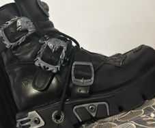 New Rock 373-S4 Metallic Black Leather Gothic Mid Calf Punk Goth Boots with Lace up and Buckle Fastening