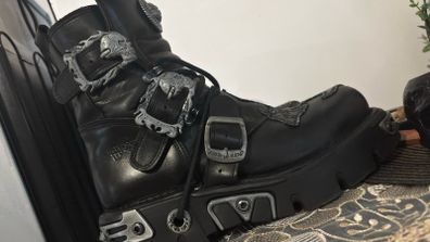 New Rock 373-S4 size 42 Metallic Leather Gothic Mid Calf Punk rock Boots