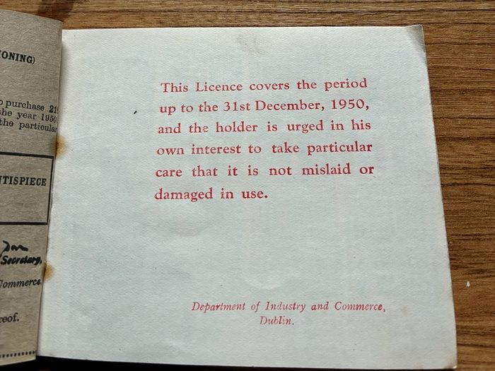 Rare Irish 1950 motor spirit ration book. Full book