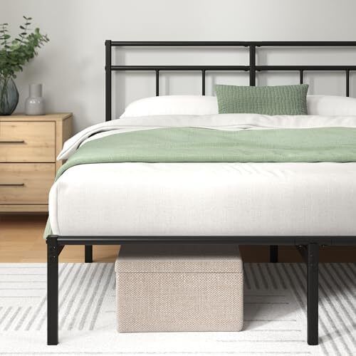 Elias Double Bed Frame Bed 190x135 cm  30cm Height Metal Bed Frame with Headboard  Platform bed frame with steel slat support  Modern Design  Easy Assembly  Black