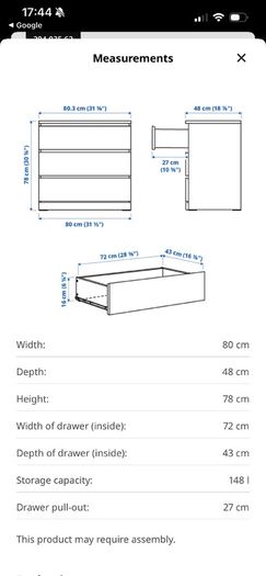 IKEA malm 3 drawer