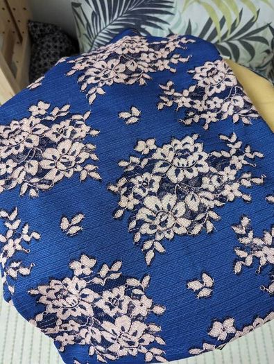 Navy and cream lace fabric 150cm x 125 cm