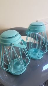 Set of 2 IKEA Lantern for tealight, in/outdoor, turquoise