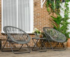 Set 3 Piece Garden Furniture Set with Folding Table and Chairs for Garden Balcony Grey