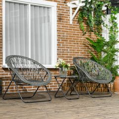 Set 3 Piece Garden Furniture Set with Folding Table and Chairs for Garden Balcony Grey