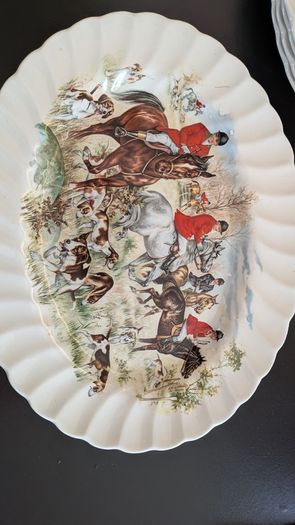 F Gray & Sons Fox Hunting 31cm Oval Platters Horse & Hound Vintage