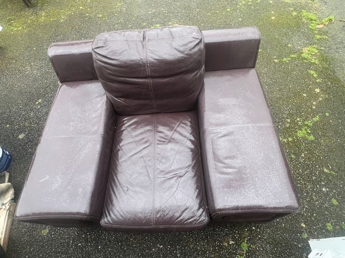 Brown leather sofa & armchair