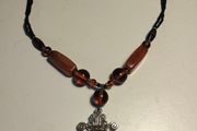 Mid Century Sterling Silver,Amber,Agate and Spinel Necklace