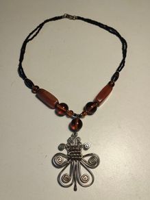 Mid Century Sterling Silver,Amber,Agate and Spinel Necklace