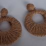 Coffee Beige Raffia Woven Stud Hollow Out Woven Hoop Earrings Image 5