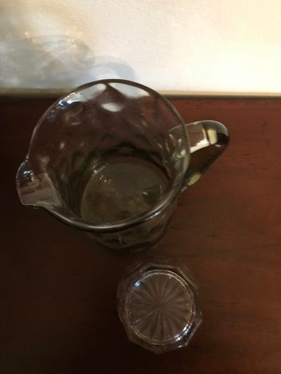 Smoky Glass jug + 4 assorted glasses