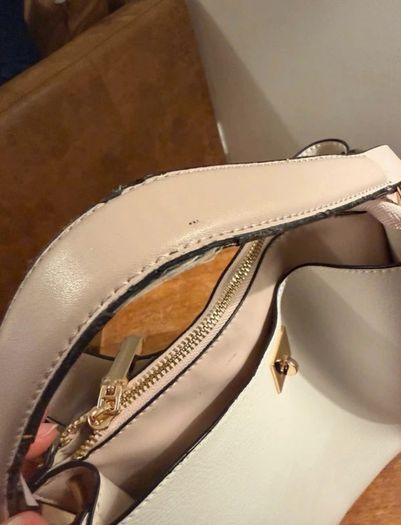 Cream Faux Leather Handbag | Gold Hardware | Work & Everyday Bag
