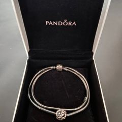 Pandora Sterling Silver Multi-Strand Snake Chain Bracelet with Floral Charm