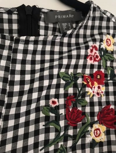 Gingham dress with floral embroidery detail