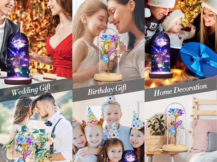 Gifts for Women Her, Beauty and the Beast Rose Forever Eternal Rose in Glass Dome, Preserved Artificial Rose Flowers with Led Light, Personalised Gifts for Christmas, Birthday, Mum, Grandma (FREE POSTAGE)