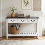 120 cm Console Table, Farmhouse Desk Behind the Couch with Drawers and Bottom Storage Shelf, Wooden Rectangle Entrance Narrow Sofa Table for Hallway, Bedroom, Living Room, Foyer, Brown + White Image 3