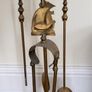 Vintage Mid Century Brass Coal/Log Container & Matching Brass Fire Tools Set with 4 Pieces and stand Image 3