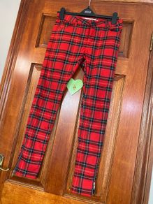 Topman Red Tartan Stretch Skinny Trousers Size 28S W28 L30 New